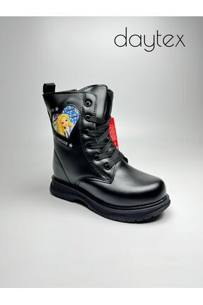 Daytex Kız Çocuk Prenses Desenli Bağcıklı Bot – Siyah & Siyah-Lila Renk Seçen...