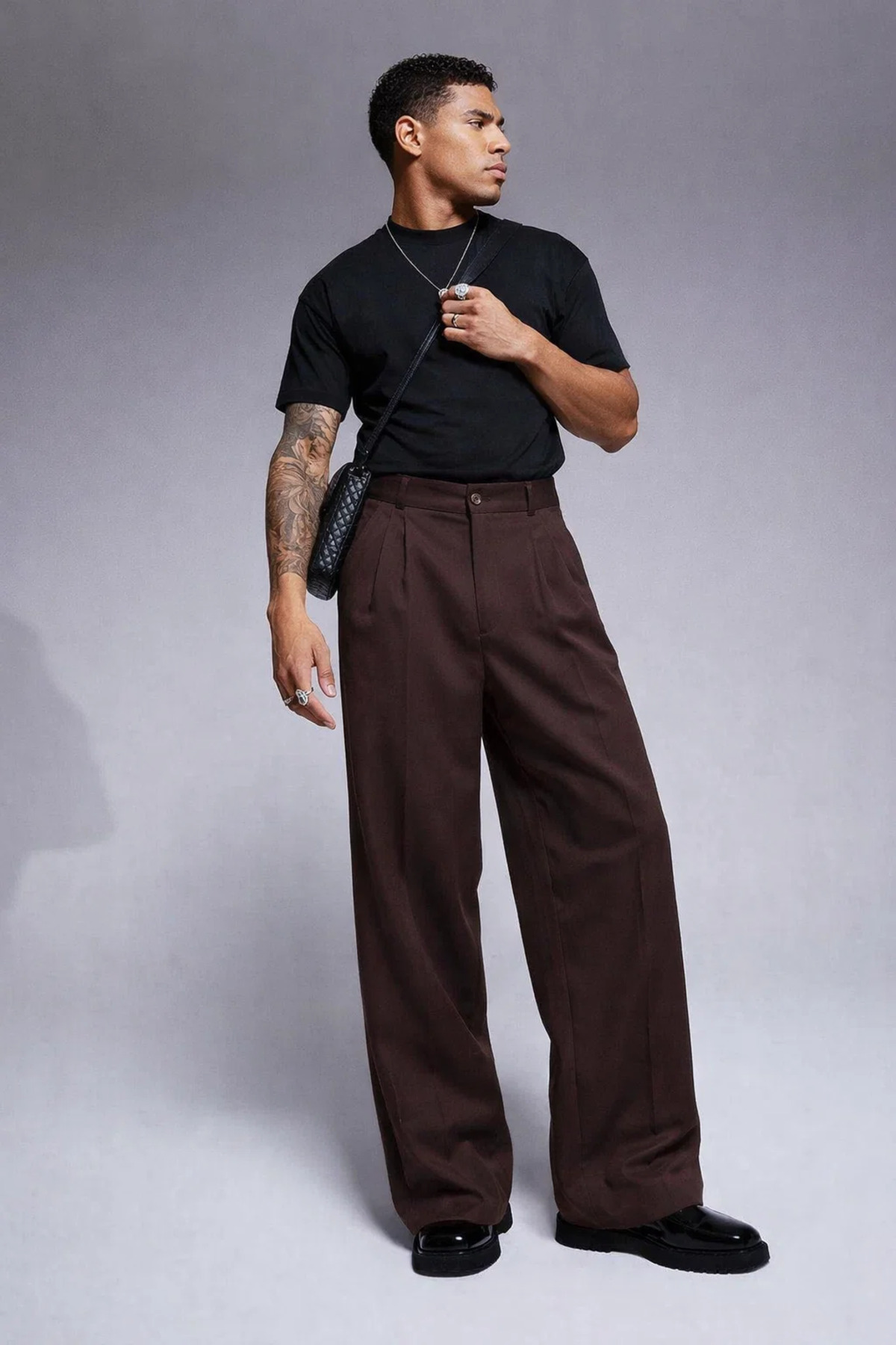 COMBİNE MİCHAİL Men's Loose Fit Casual Brown Baggy Trousers
