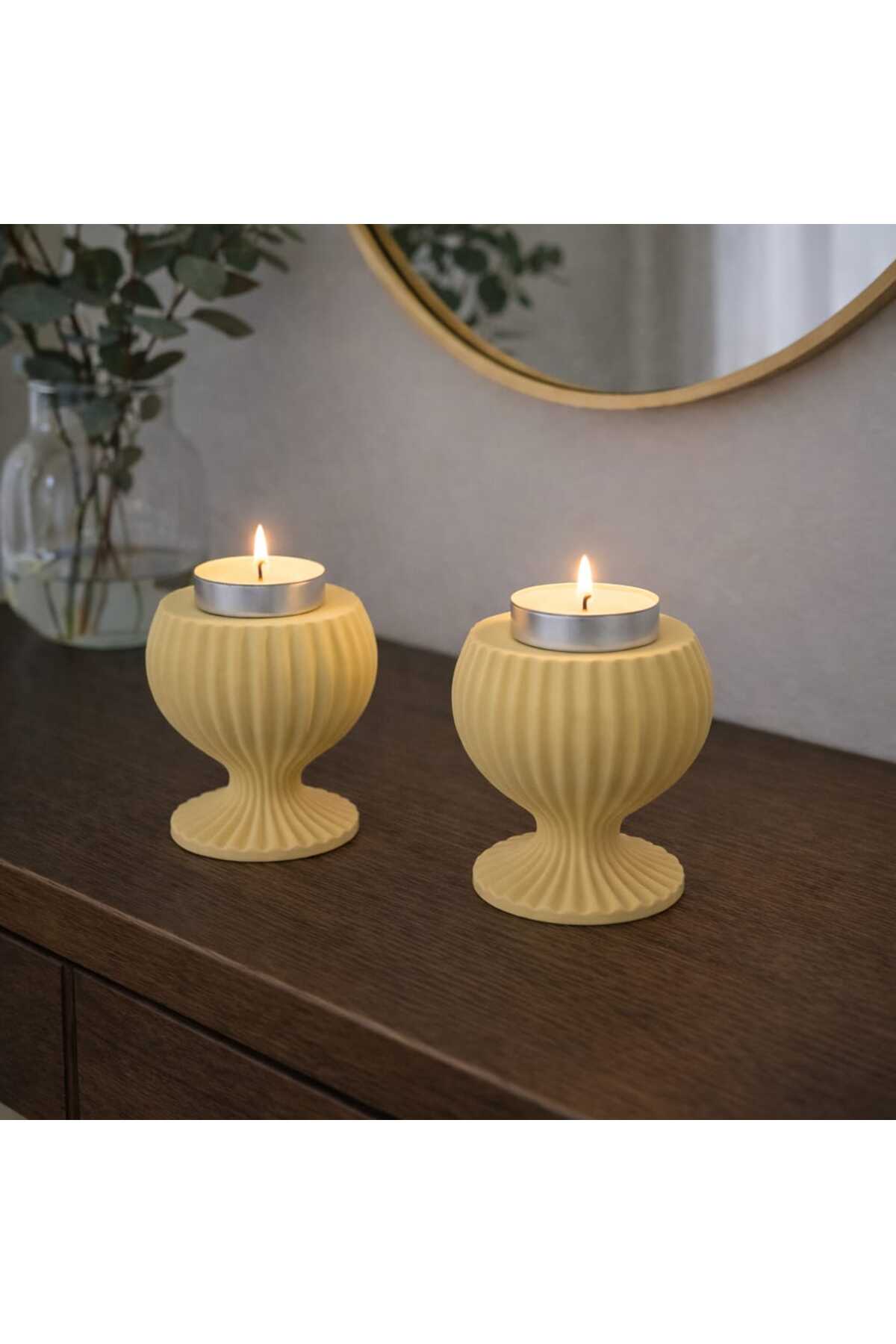 El Yapımı Beton Tealight Mumluk Seti