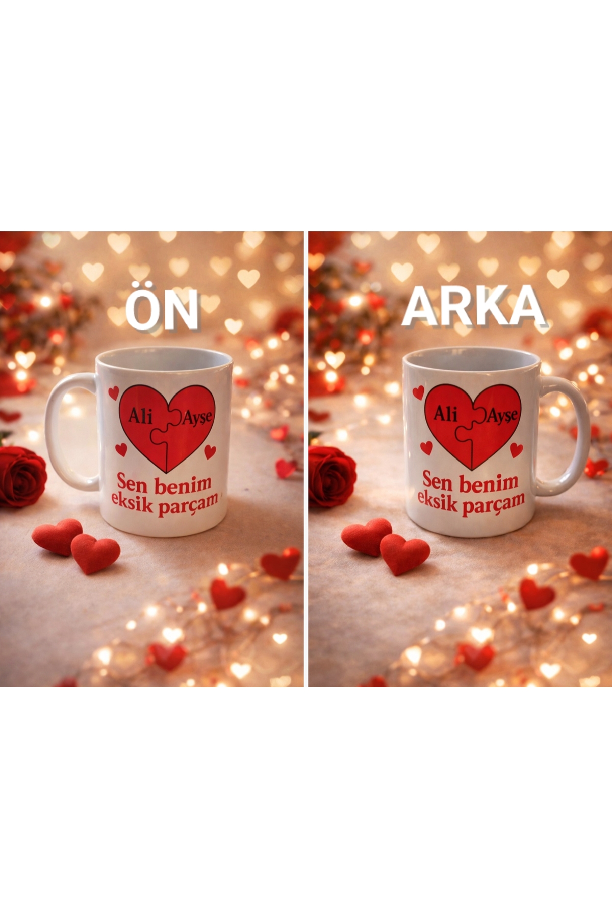 Personalized Name Printed Mug in Heart for Couples, Valentine's Day Gift Mug