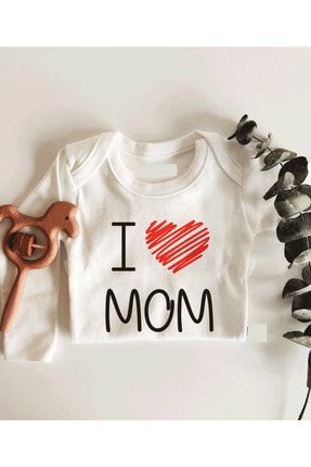I Love Mom Uzun Kol Çıtçıtlı Organik Bebek Body 340-LMN