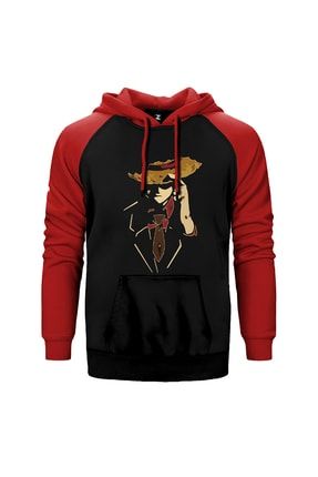 One Piece Monkey D Luffy Kırmızı Reglan Kol Kapüşonlu Sweatshirt ZR1642