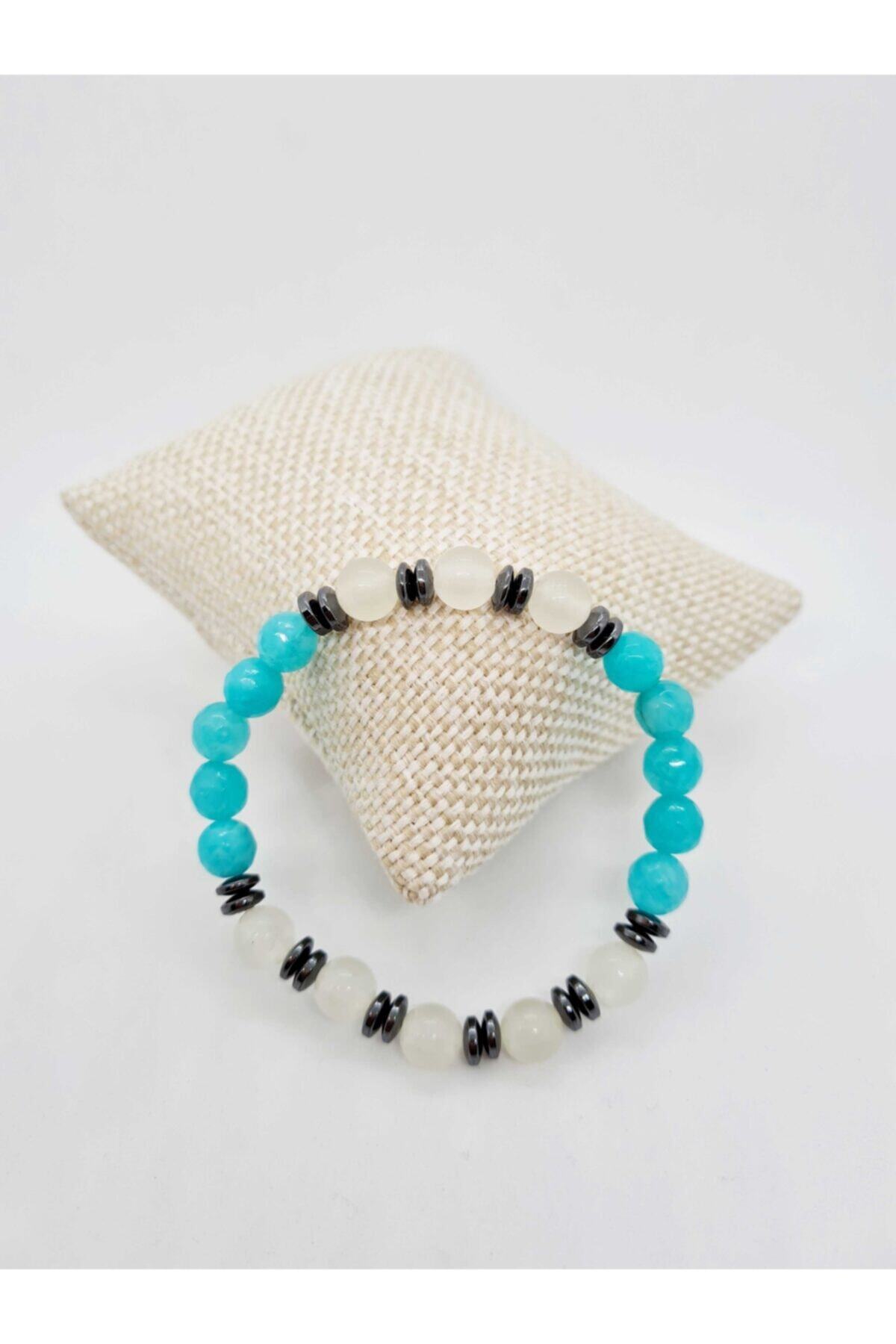 GÜMÜŞTEL EL SANATLARI-Certified Amazonite Cat Eye Hematite Natural Stone Bracelet Light in the Dark 2