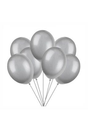 12 Adet Metalik Sedefli Gümüş Balon, Helyumla Uçan-dogum Günü-parti-kaliteli Balon METALİKBALON12