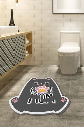 60x90 Cat Mom Dijital Banyo Paspası Tekli Klozet Takımı KLB-M-4093