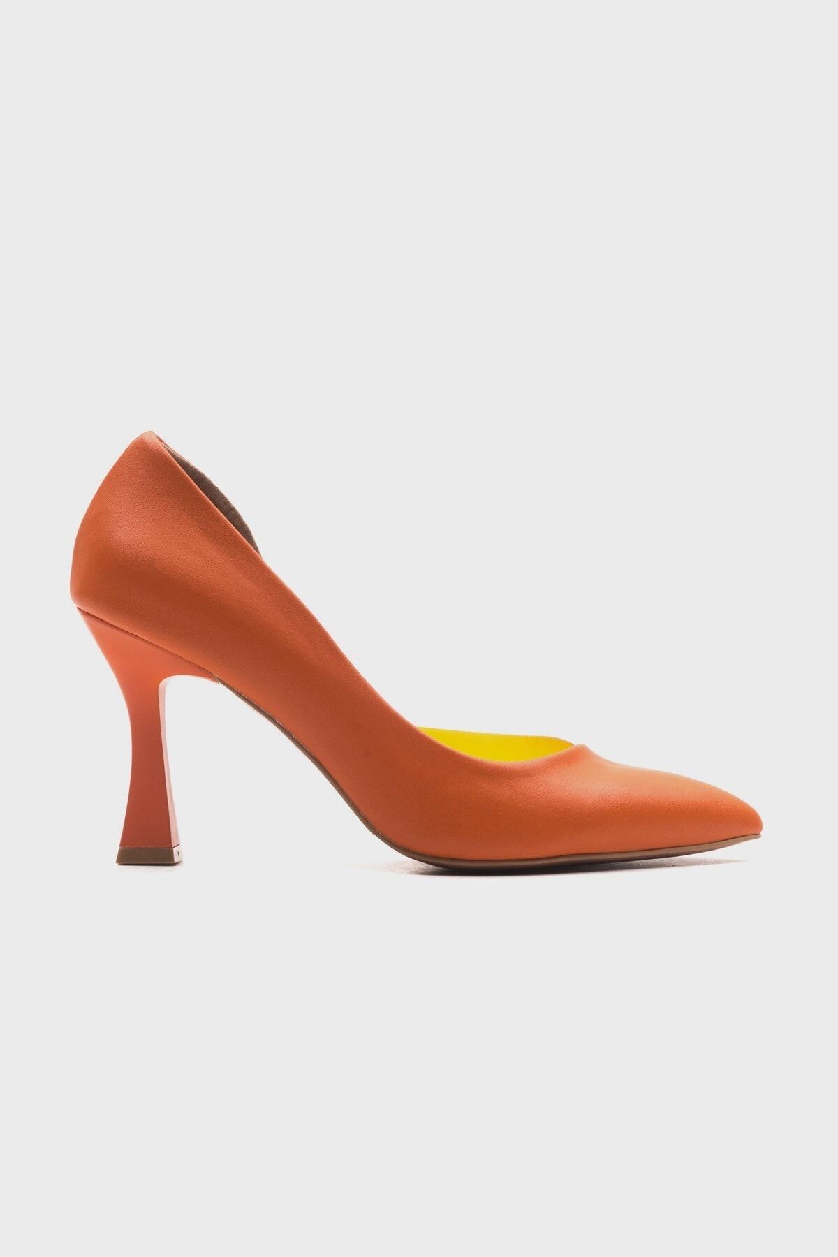 کفش پاشنه کلاسیک نارنجی زنانه 653 پوست luvishoes