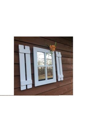 Ahşap Rustik Dikdörtgen Beyaz Pencere Ayna 58 X 45 Cm DFN-AYDZ-044