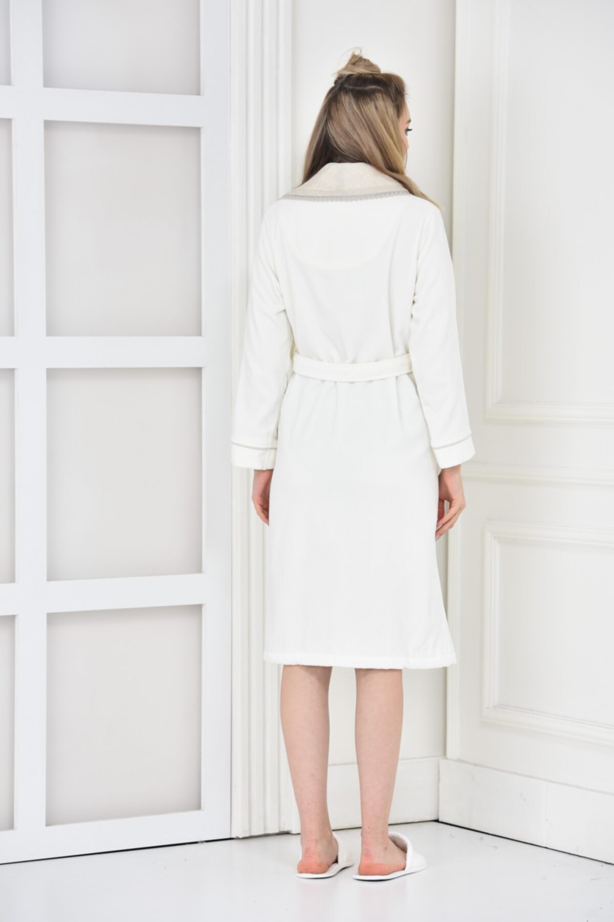 حوله زنانه بژ اکوکاتنEcocotton | Ayliz Krem Bayan Bornoz Large اورجینال - تصویر 4