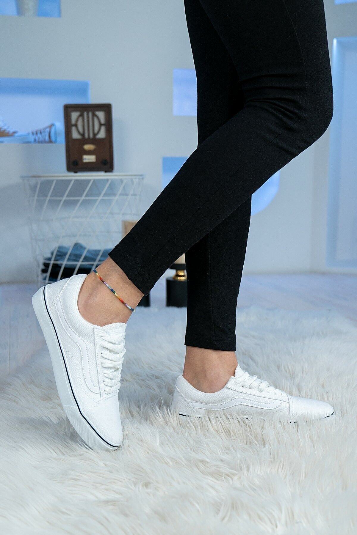 Genel Markalar  Vns Eski Okul Unisex Spor Ayakkabı Günlük Bez Ayakkabı Beyaz - Görsel 3