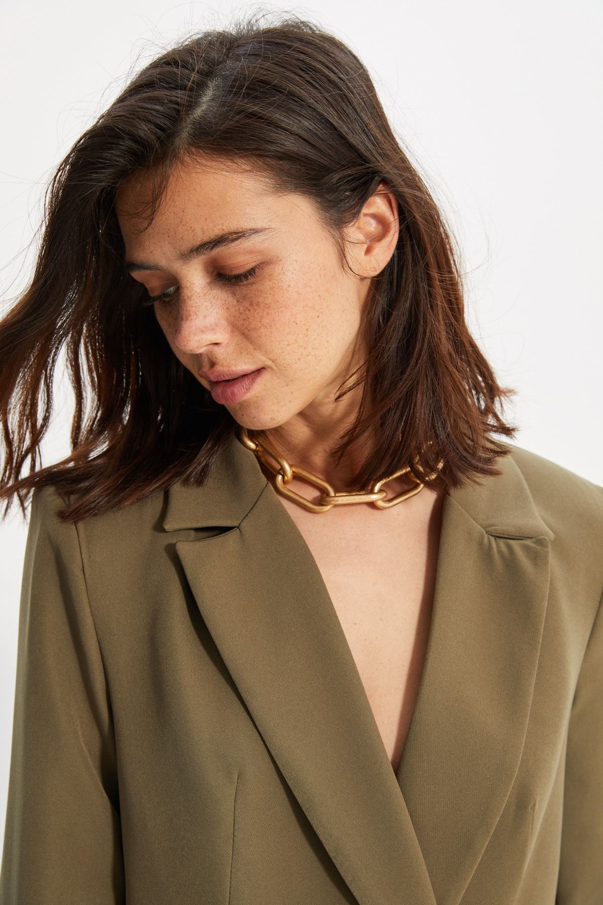 Trendyol Collection-Light Khaki Oversize Lined Buttoned Woven Blazer Jacket TWOAW22CE0167 8