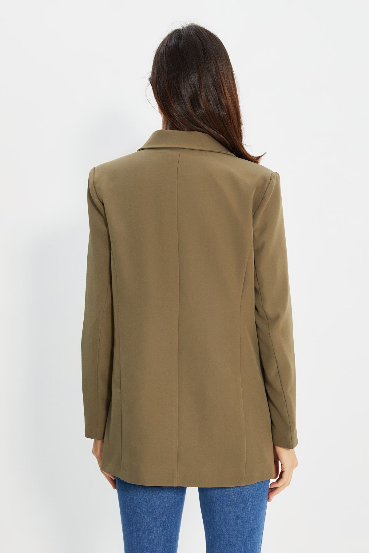 Trendyol Collection-Light Khaki Oversize Lined Buttoned Woven Blazer Jacket TWOAW22CE0167 10