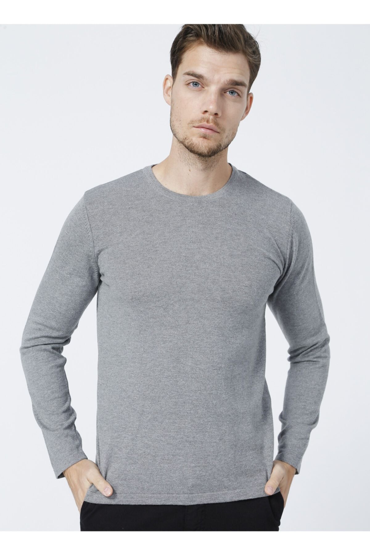 AC&Co / Altınyıldız Classics-Men's Gray Melange Standard Fit Crew Neck Plain Knitwear Sweater 3