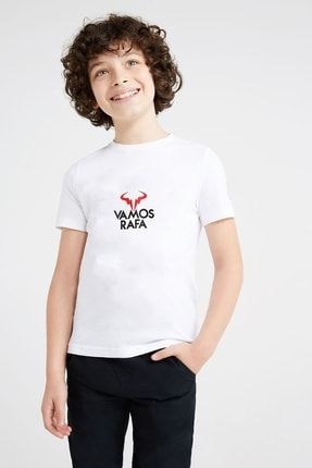 Çocuk Beyaz Tenis Vamos Rafa Logo Baskılı T-shirt BGA2658-COCTS