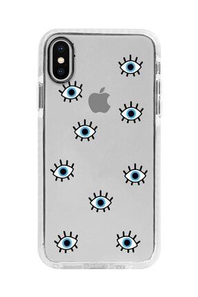 Iphone Xs Beyaz Kenarlı Anti Shock Mavi Gözler Desenli Telefon Kılıfı IPXSANTI-063
