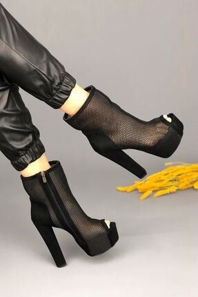 Kadın Fermuarlı Siyah Süet Yüksek Topuklu Platform Ayakkabı 123123