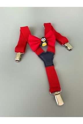 Penguen Figürlü Kırmızı Lastik Askı (pantolon Askısı) udm4040