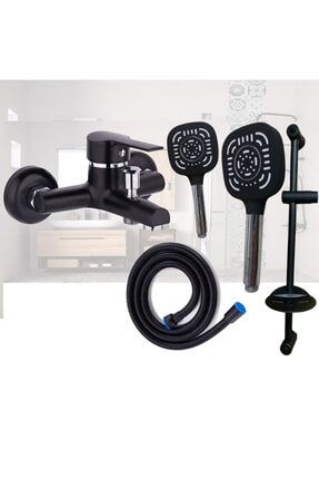 Siyah Banyo Bataryası Duş Musluğu Örgülü Spiral Sürgülü Seti Geniş El Duşu Başlığı TYC00225240176