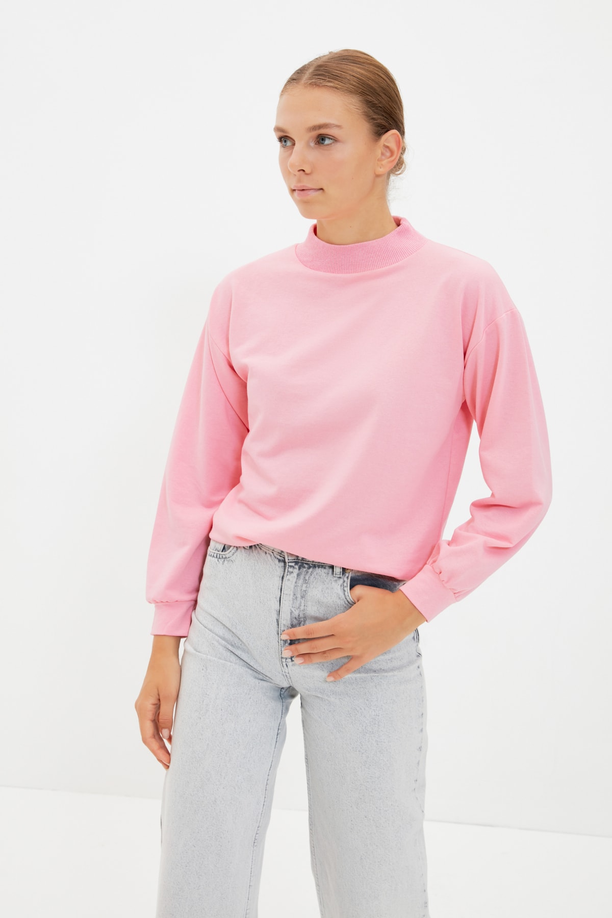 Trendyol Collection Sweatshirt Rosa Relaxed Fit Fast ausverkauft