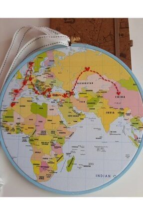 Dünya Haritası Nakışlı Ahşap Kasnak Duvar Panosu DH118