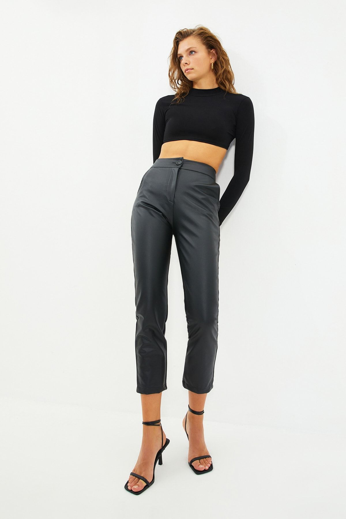 Leather look clearance cigarette trousers