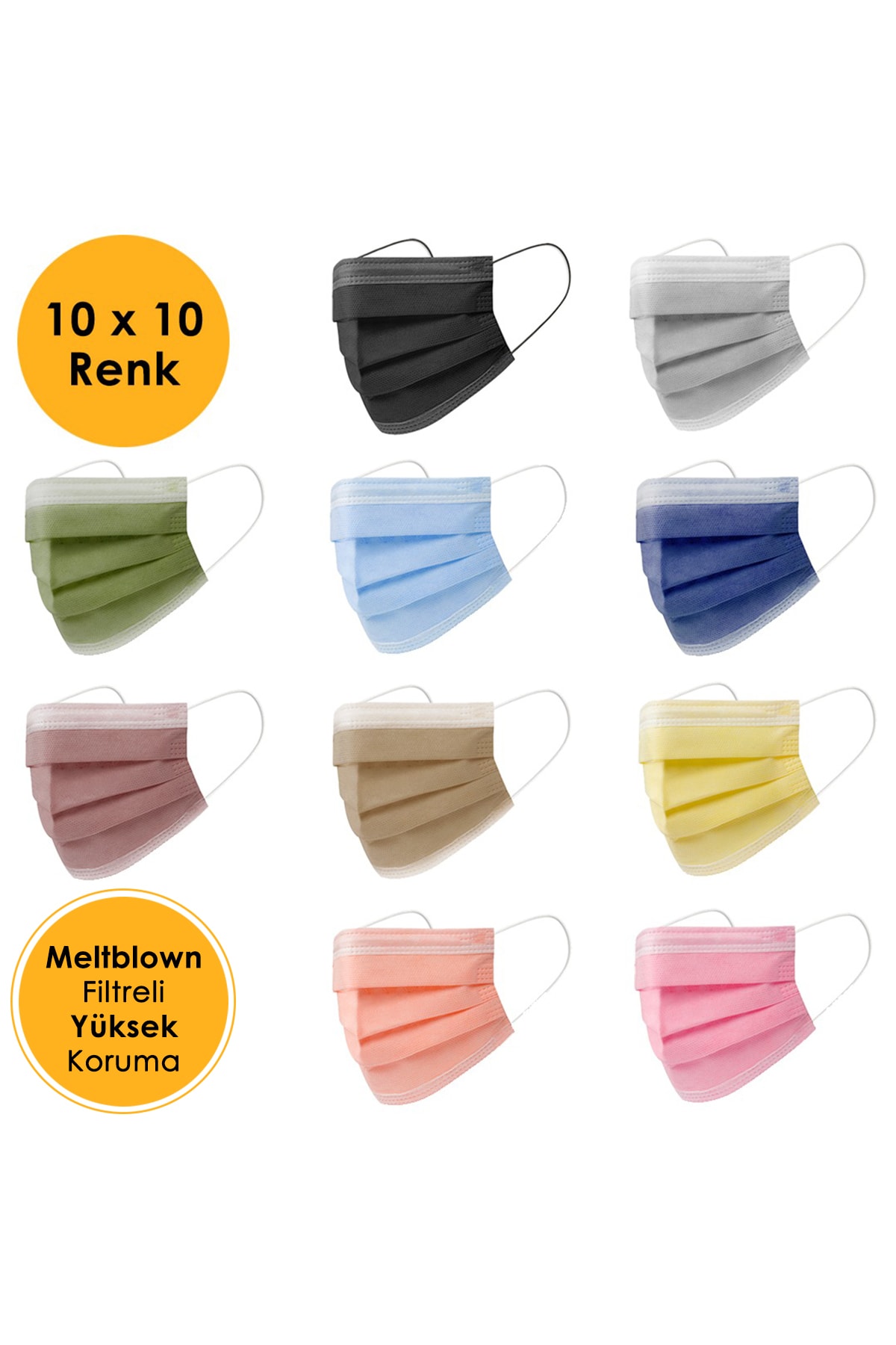 100'lü Meltblown Filtreli 3 Katlı Telli Konfor Modeli Renkli Cerrahi Maske Çeşitleri (10X10 RENK)