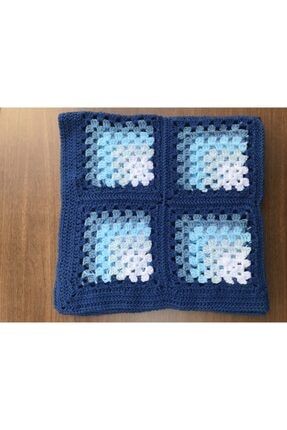 Lacivert Mavi Beyaz Bebek Battaniyesi 78x81cm El Örgüsü %100 Anti-pilling Premium Akrilik Blanket NAKOBAT7