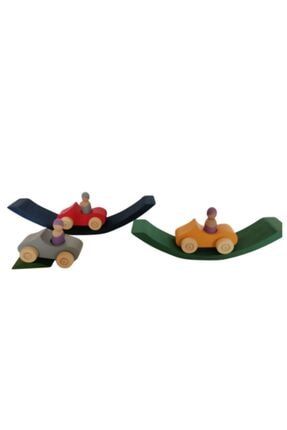 Wooden Toys Doğal Ahşap Eğitici Oyuncak Waldorf 12'li Renkli Araba Takımı Boyalı HM1884