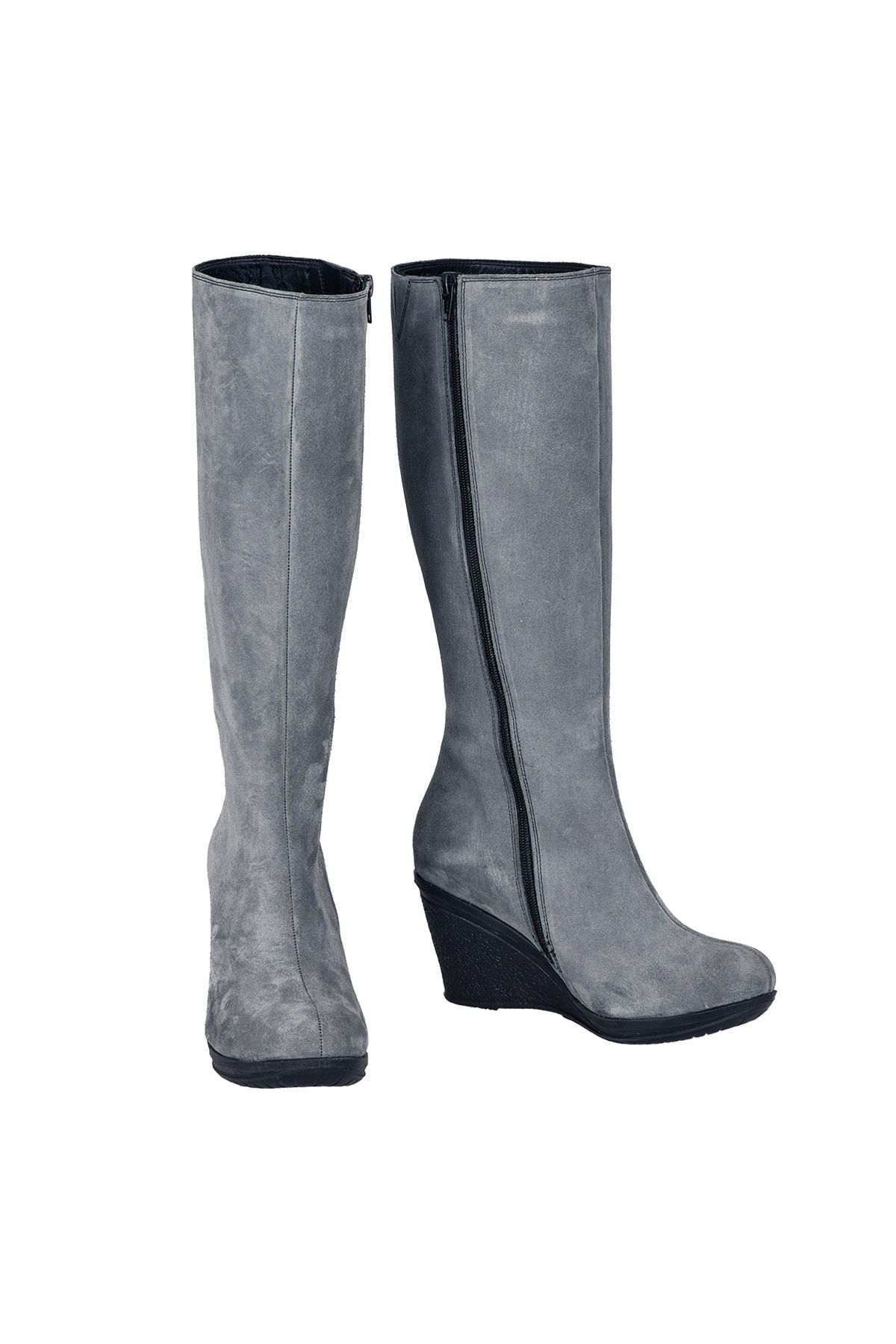 Grey wedge knee high deals boots