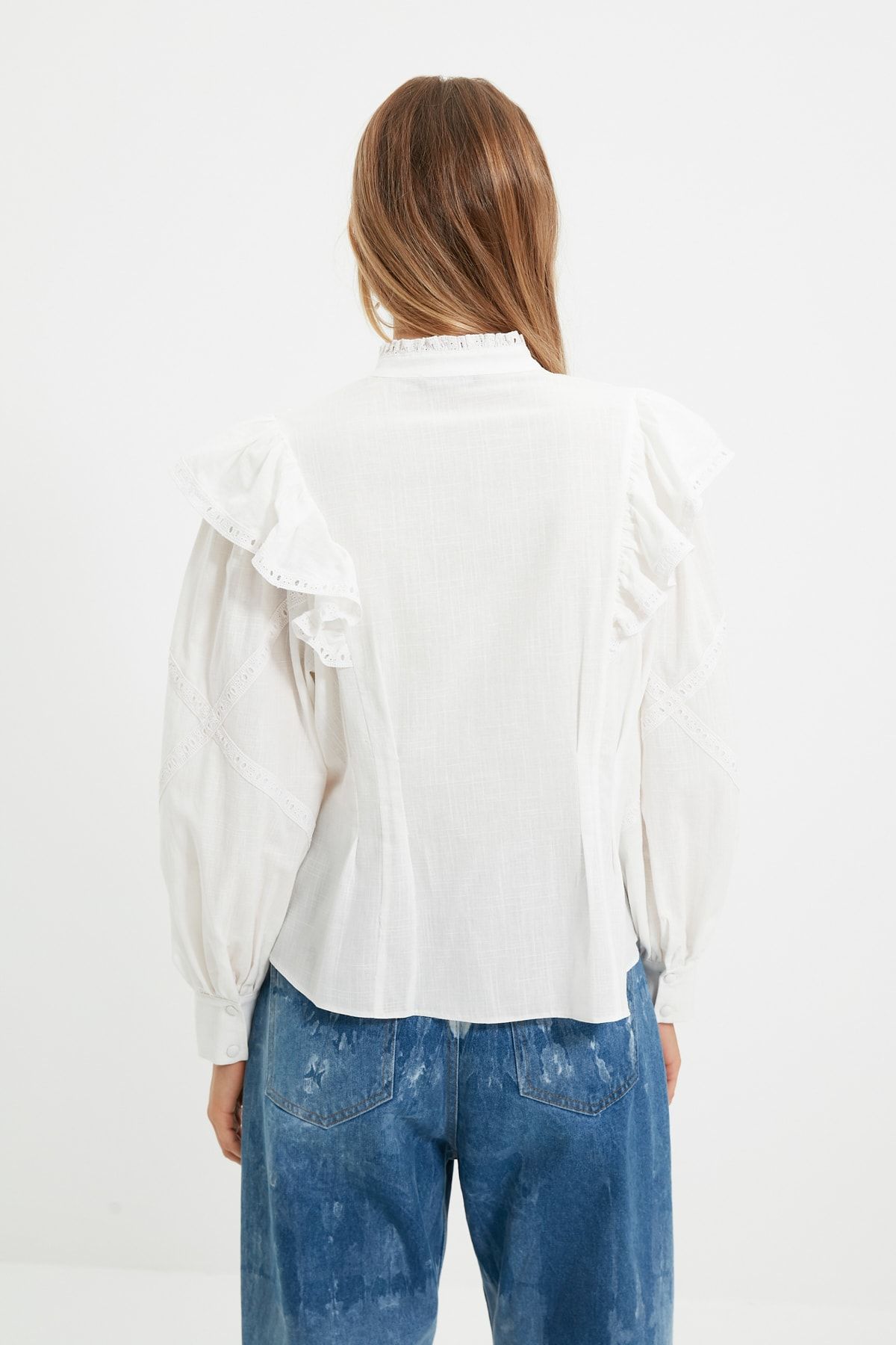 Trendyol Collection-Gewebtes Hemd Ecru mit Accessoires - TPRAW22GO1089 6