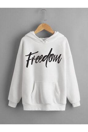 Beyaz Freedom Baskılı Oversize Sweatshirt fredomss