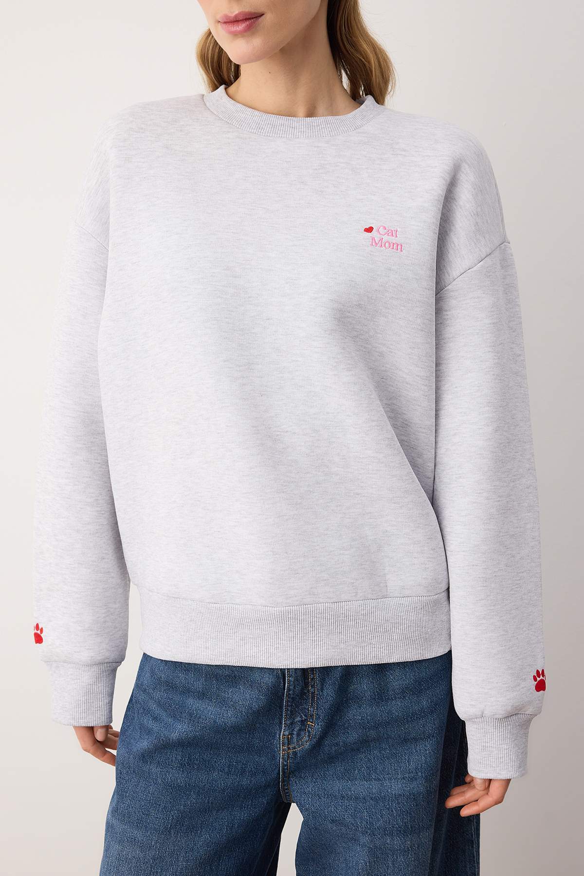Trendyolmilla  Kar Melanj Örme Sweatshirt TWOAW26SW00200 - Görsel 3
