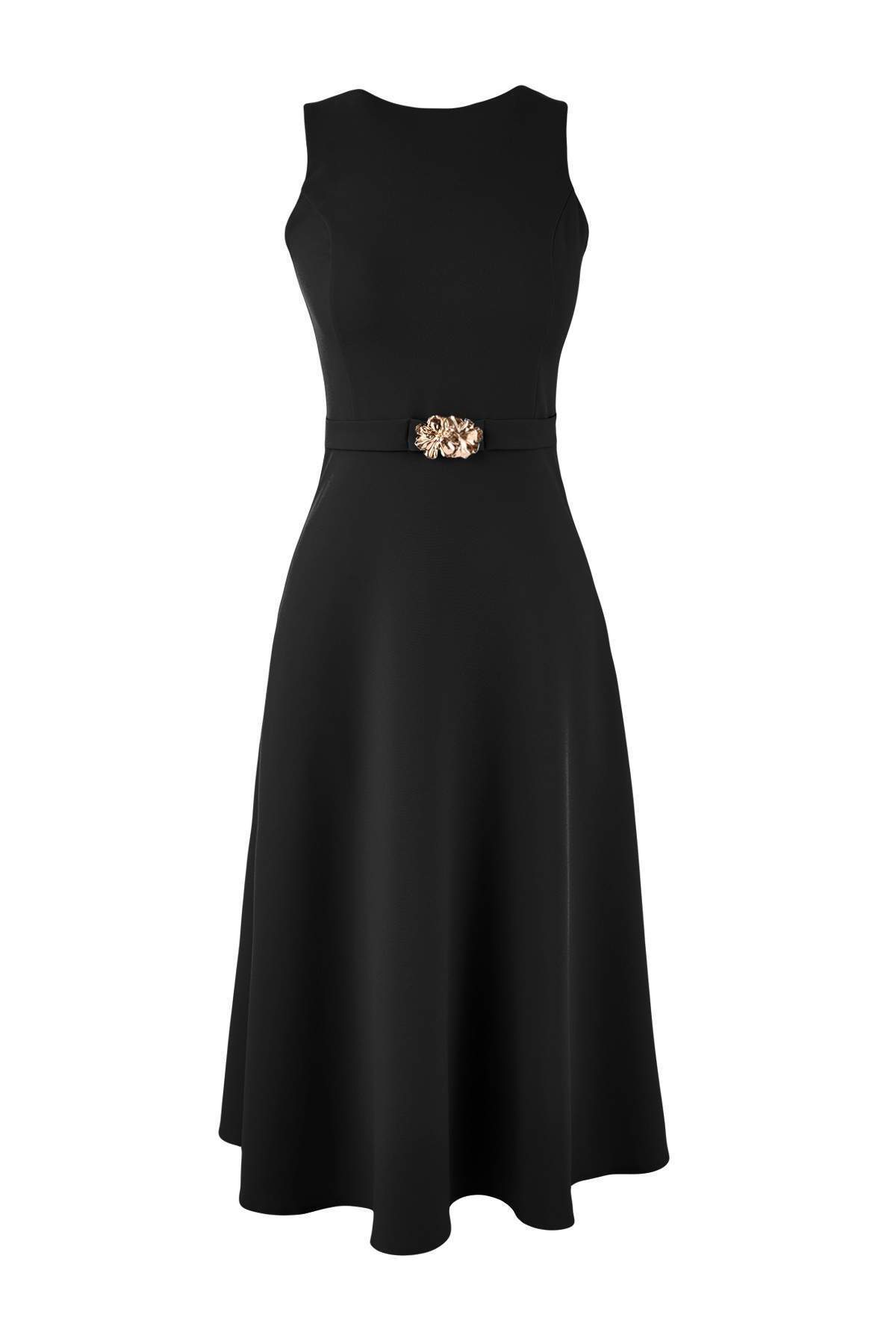 Trendyolmilla  Siyah Kemerli Esnek Midi Dokuma Elbise TWOSS26EL00134 - Görsel 5