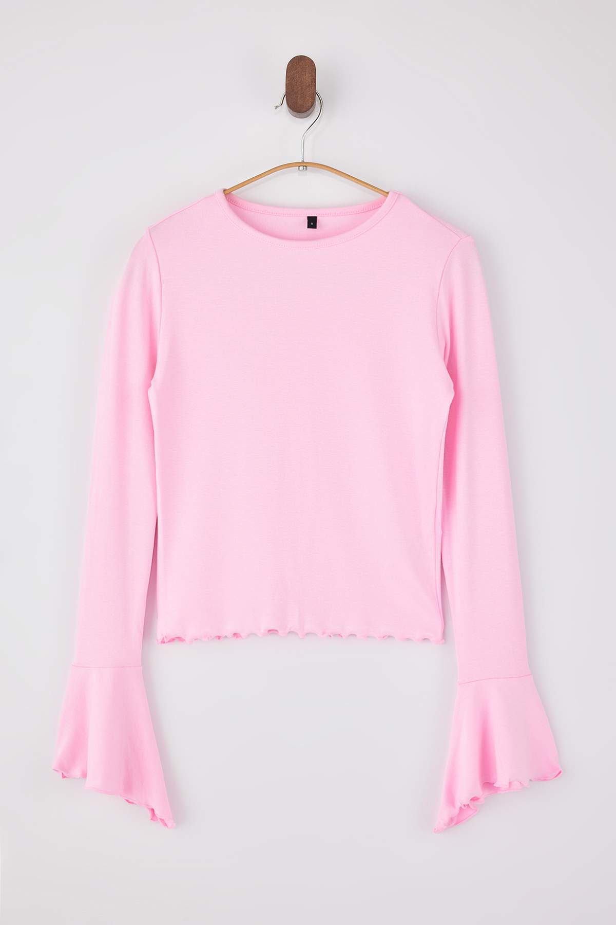 Trendyolmilla  Açık Pembe Fitted/Vücuda Oturan Volanlı/Fırfırlı Yumuşak Örme Bluz TWOSS26BZ00152 - Görsel 5