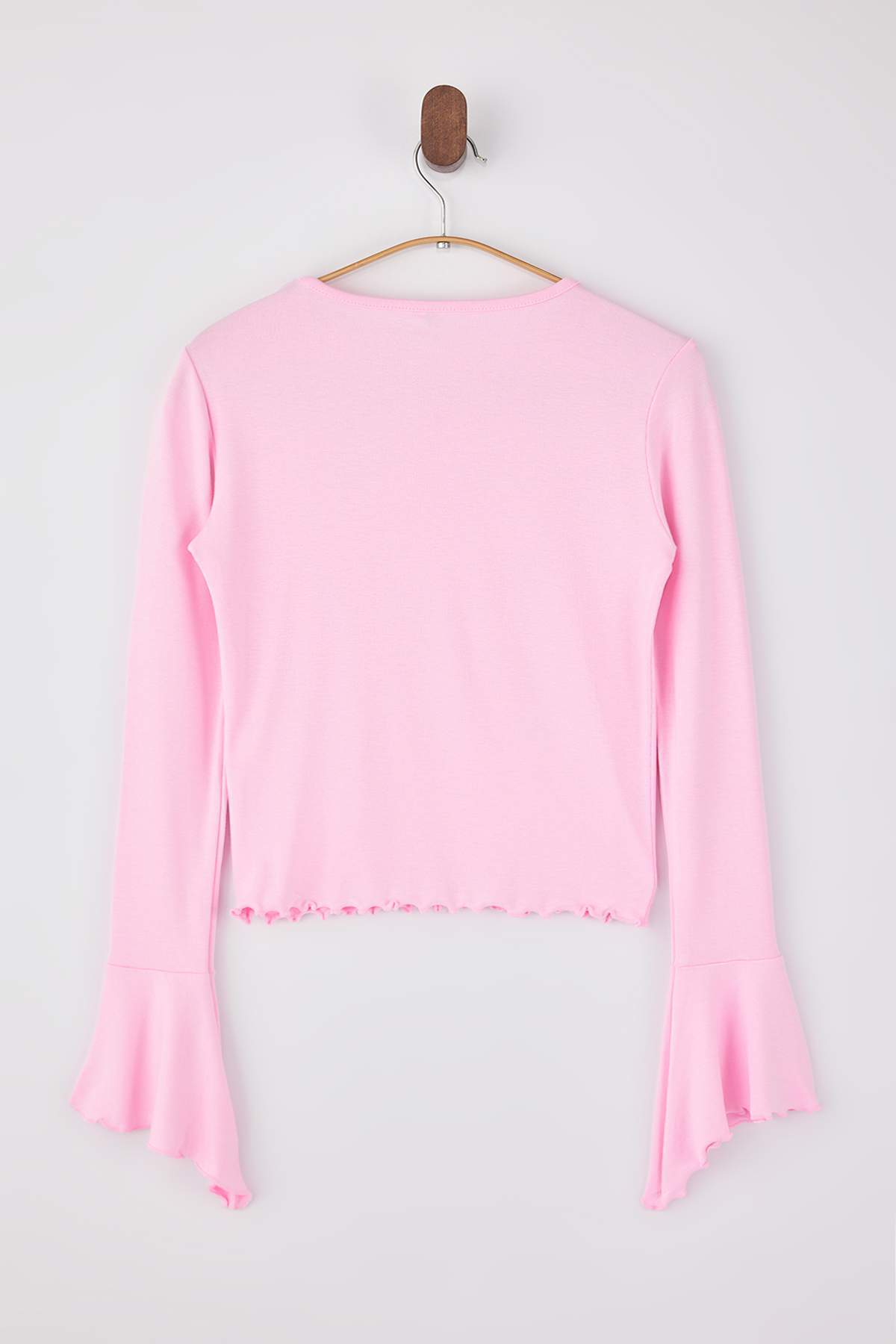 Trendyolmilla  Açık Pembe Fitted/Vücuda Oturan Volanlı/Fırfırlı Yumuşak Örme Bluz TWOSS26BZ00152 - Görsel 6