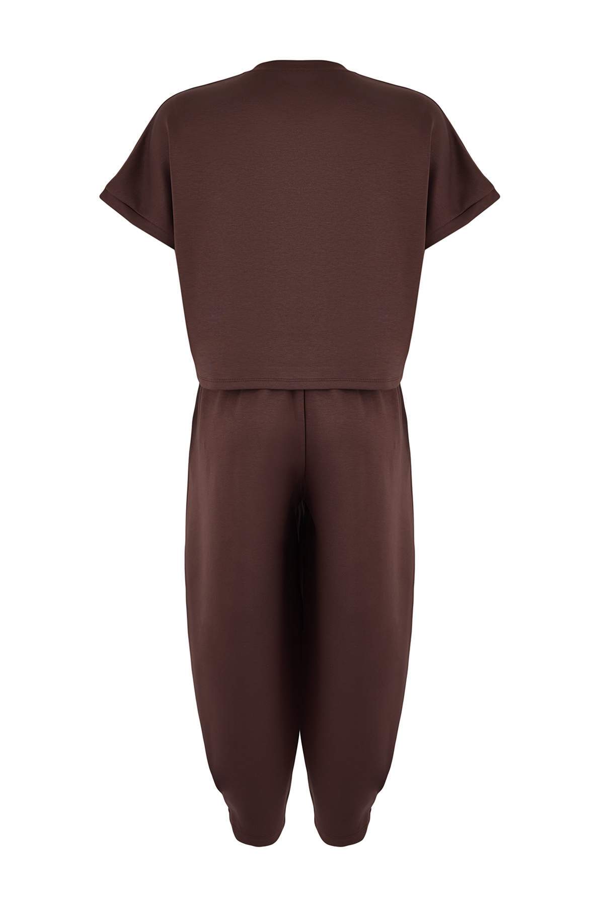 Trendyolmilla  Kahverengi Oversize Dikiş Detaylı Dar Paça Soft Touch Örme Alt-Üst Takım TWOSS26AU00036 - Görsel 7