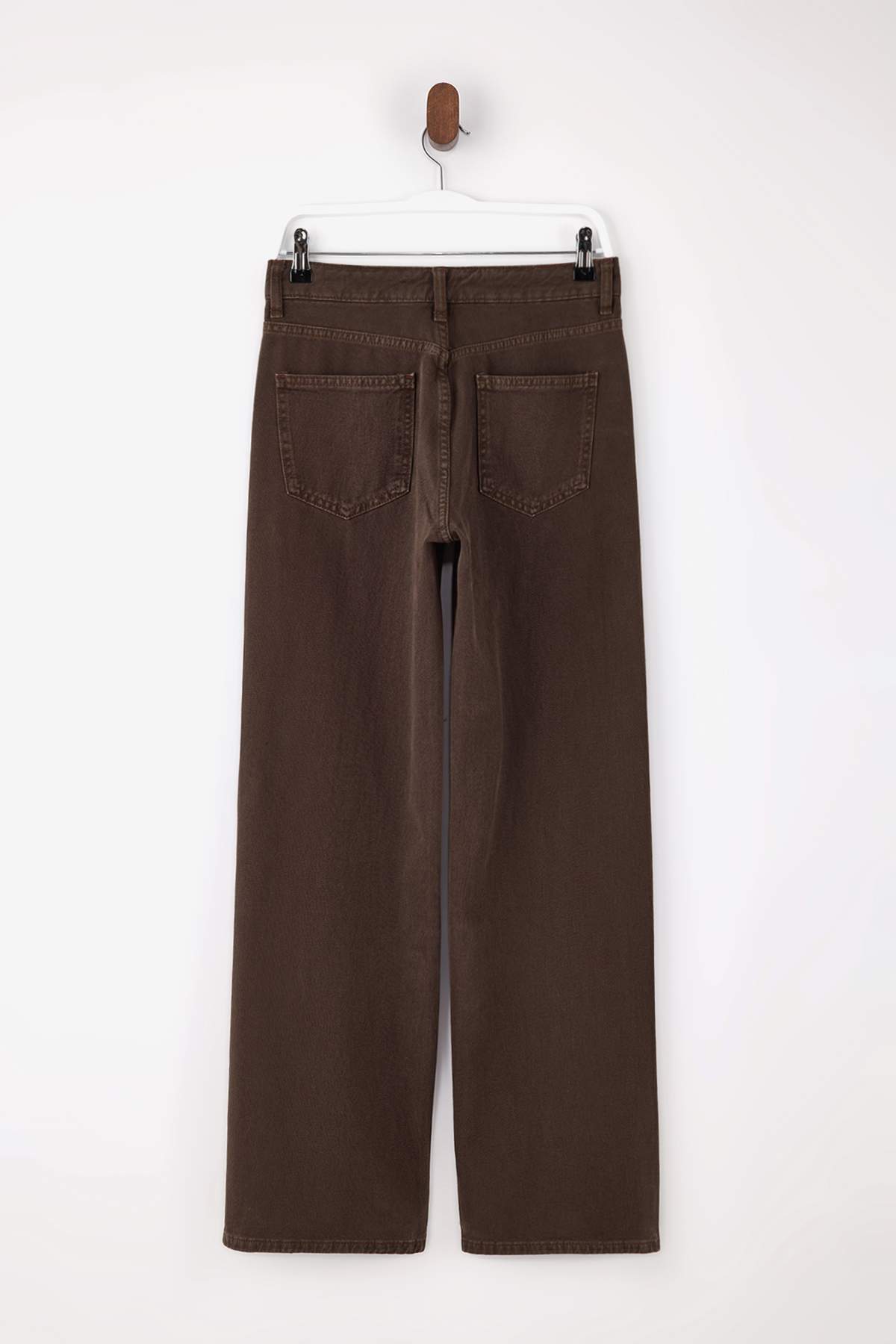 Trendyolmilla  Kahverengi %100 Pamuk Yıkama Efekli Normal Bel Wide Leg Jeans TWOSS26JE00058 - Görsel 6