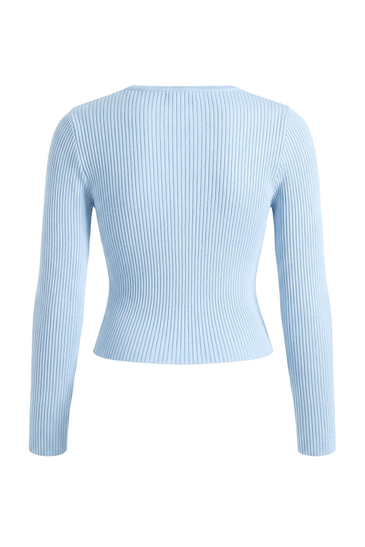 Trendyolmilla  Wardrobe Essentials Açık Mavi Merserize Görünümlü Fitilli Triko Hırka TWOAW26HI00118 - Görsel 10