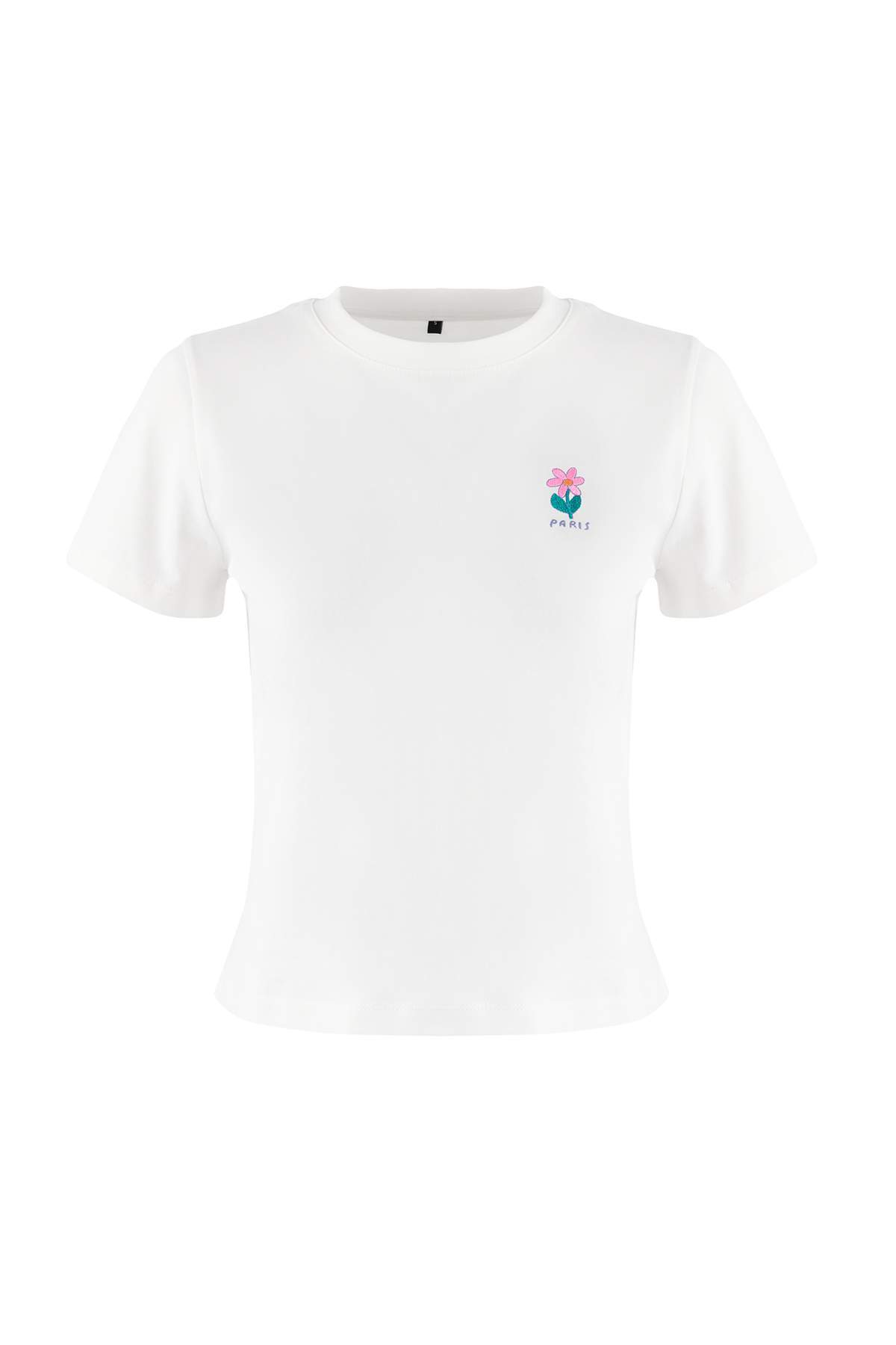 Trendyolmilla  Ekru Regular/Normal Kalıp Kısa Kollu Nakışlı Tok %100 Pamuk Örme T-Shirt TWOSS26TS00016 - Görsel 5