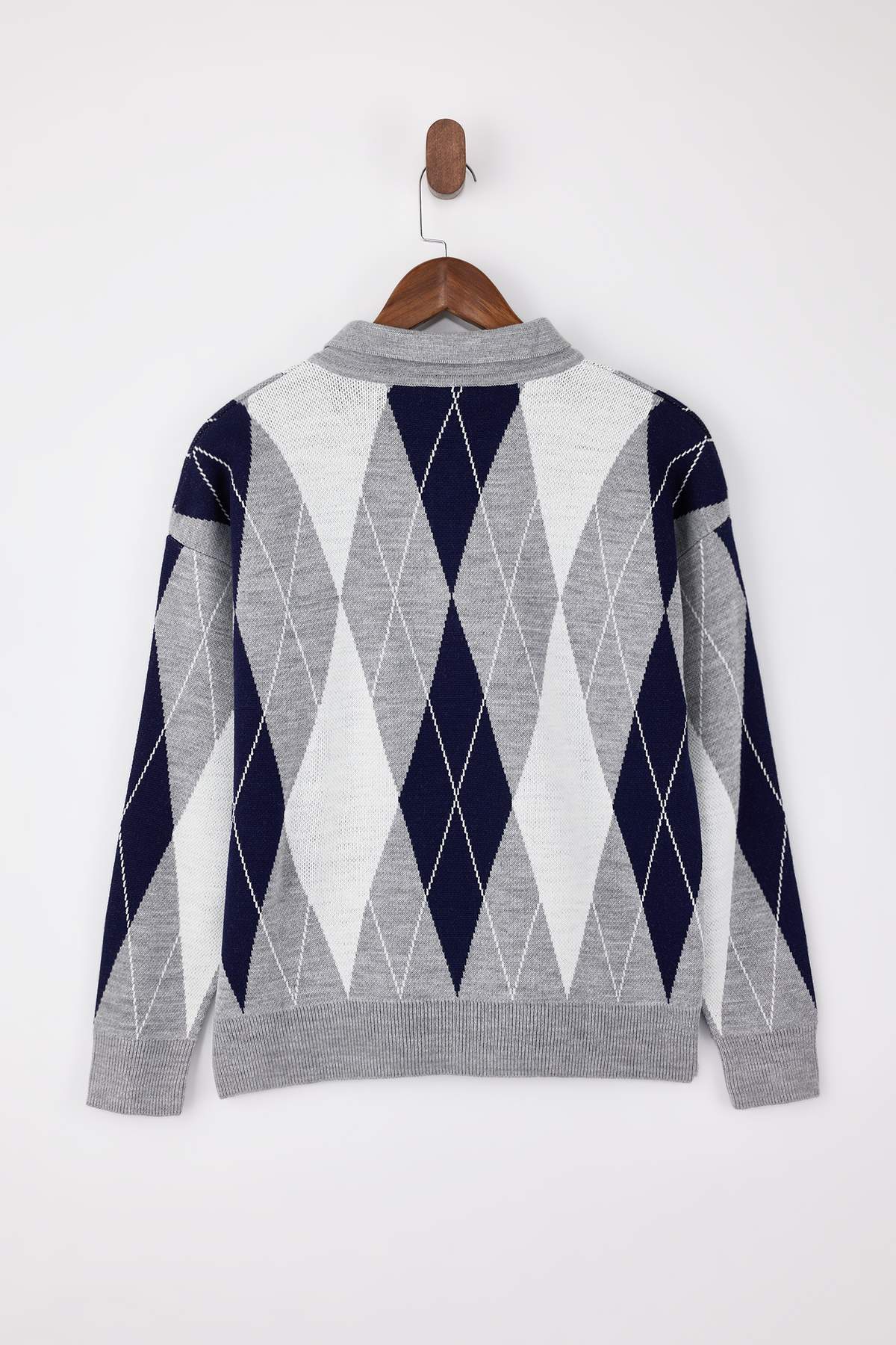 Trendyolmilla  Gri Baklava Desenli Geniş Kalıp Triko Kazak TWOAW26KZ00299 - Görsel 6