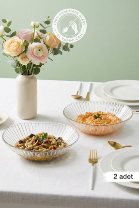 Glamis Selen Concept Damla Model El Yapımı Cam Salata Kasesi ve Meyvelik 2'li...