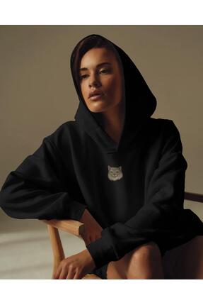 muhtar Ragdoll Kedili Hoodie Unisex %100 Pamuk | Siyah Kapüşonlu Sweatshirt G...