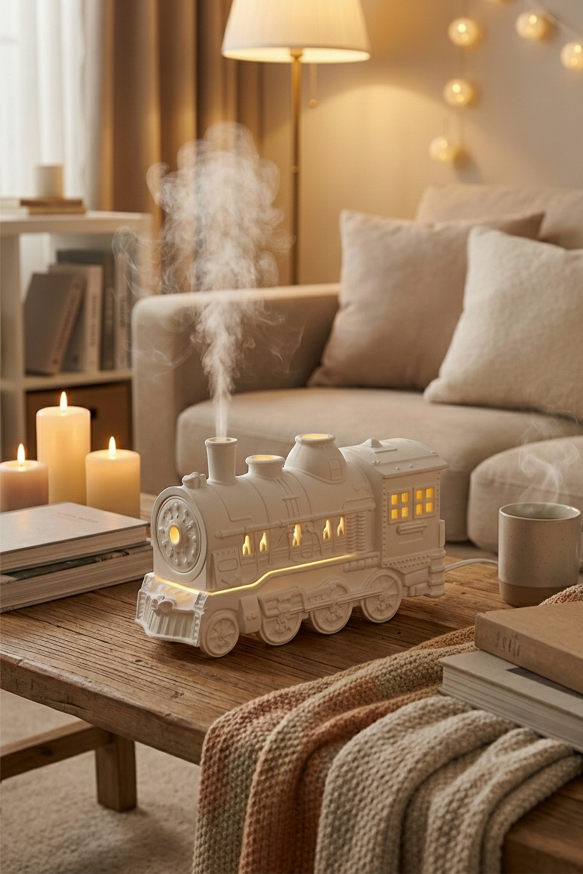 Quiet Air Humidifier with Retro Vapor Effect Train Shaped Night Light with Aromatherapy