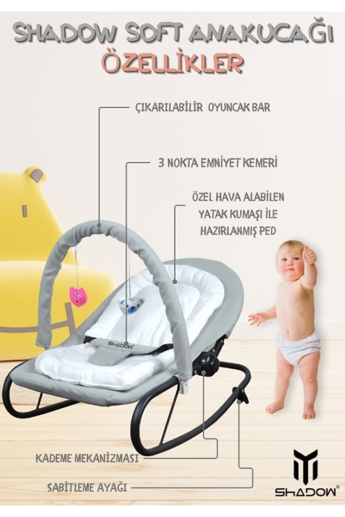 Shadow Size Soft Anakucağı - Hazır Kurulu Gelir- Sallanır - 4 Kademe - Anadizi Sabitlenebilir fotoğrafı 4 (önizleme)