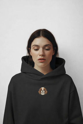 muhtar Cavalier King Charles Baskılı Siyah Kadın Hoodie – Oversize Kapüşonlu ...