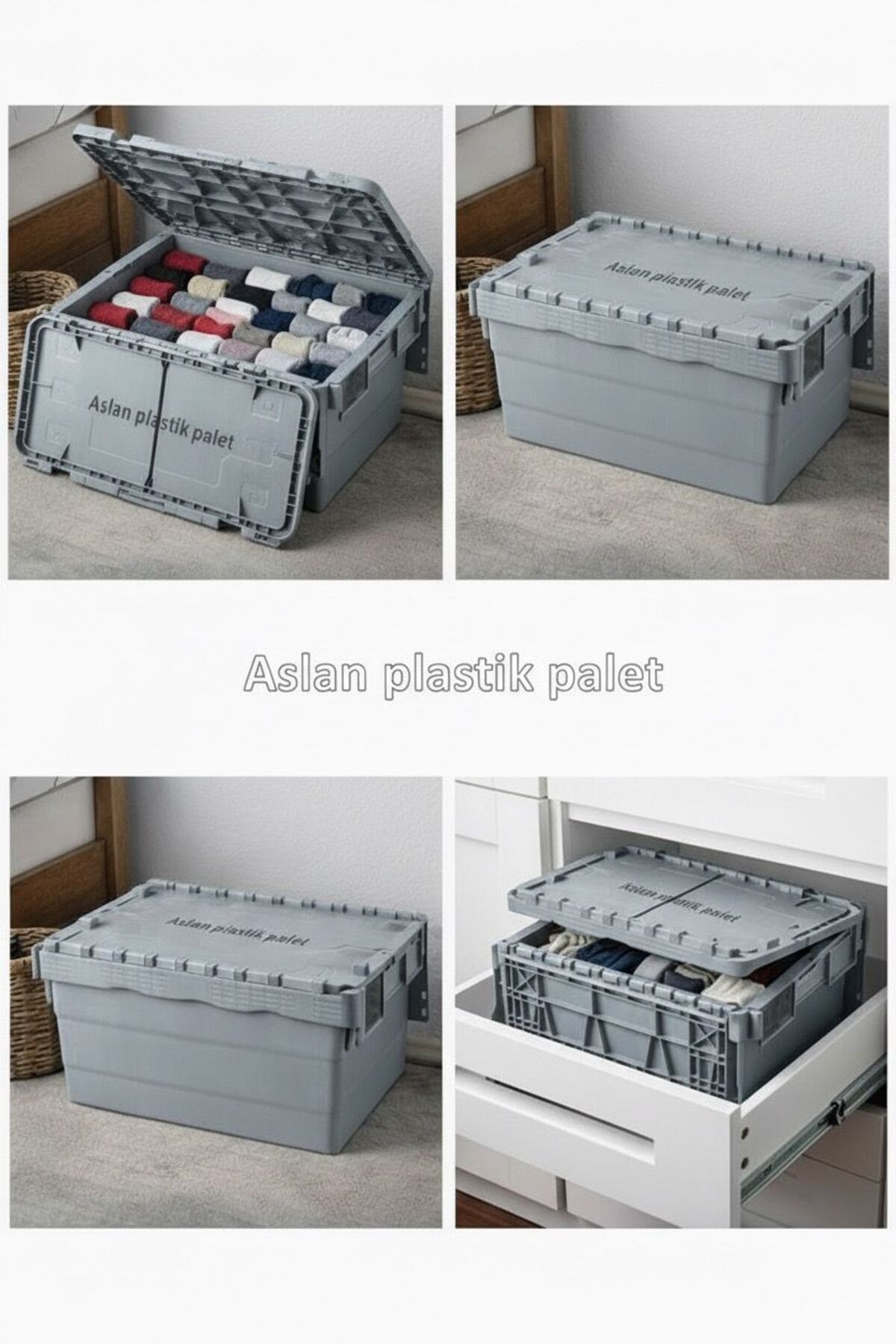 Many 角ストッカー Aslan Ticaret Kapaklı plastik kasa menteşeli 30*40*25 - Fiyatı