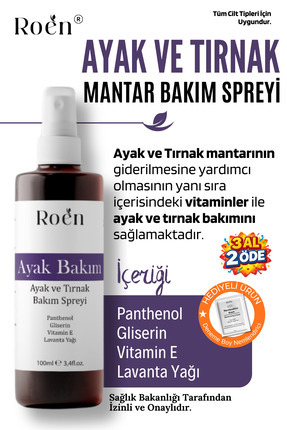 Roen Ayak Ve Tırnak Mantarı, Kötü Koku ve Mantar Bakım Spreyi Panthenol Ve Vi...