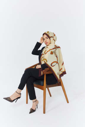 VAHİDEN REVAN %100 Krep İpek Şal 70x200 – 14 Momme – El Dikişi – Dijital Baskı