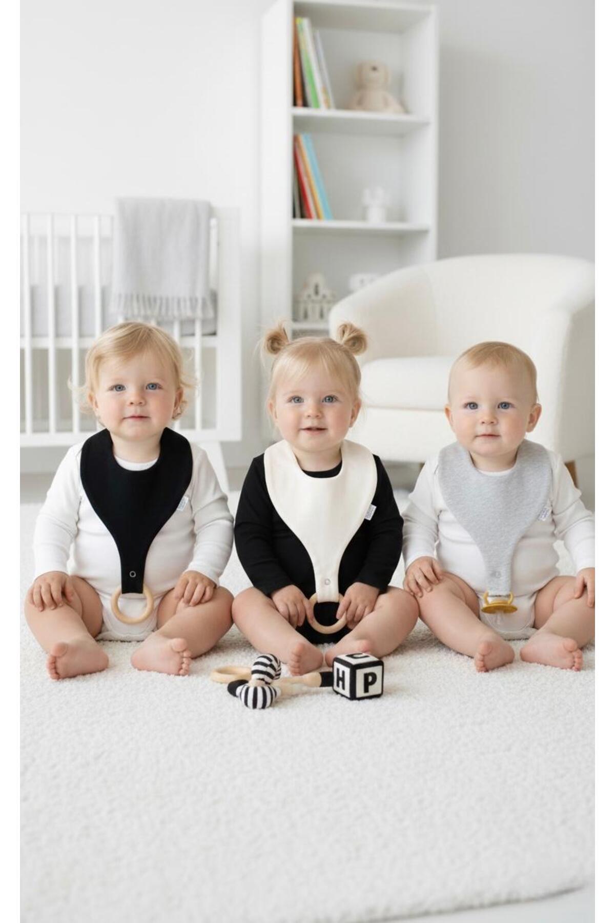 Lumos Trade Emzik Tutucu Mama Önlüğü - Siyah Beyaz Gri %100 Pamuk Kumaş Emzik Askısı Seti 3 Adet fotoğrafı 3 (önizleme)