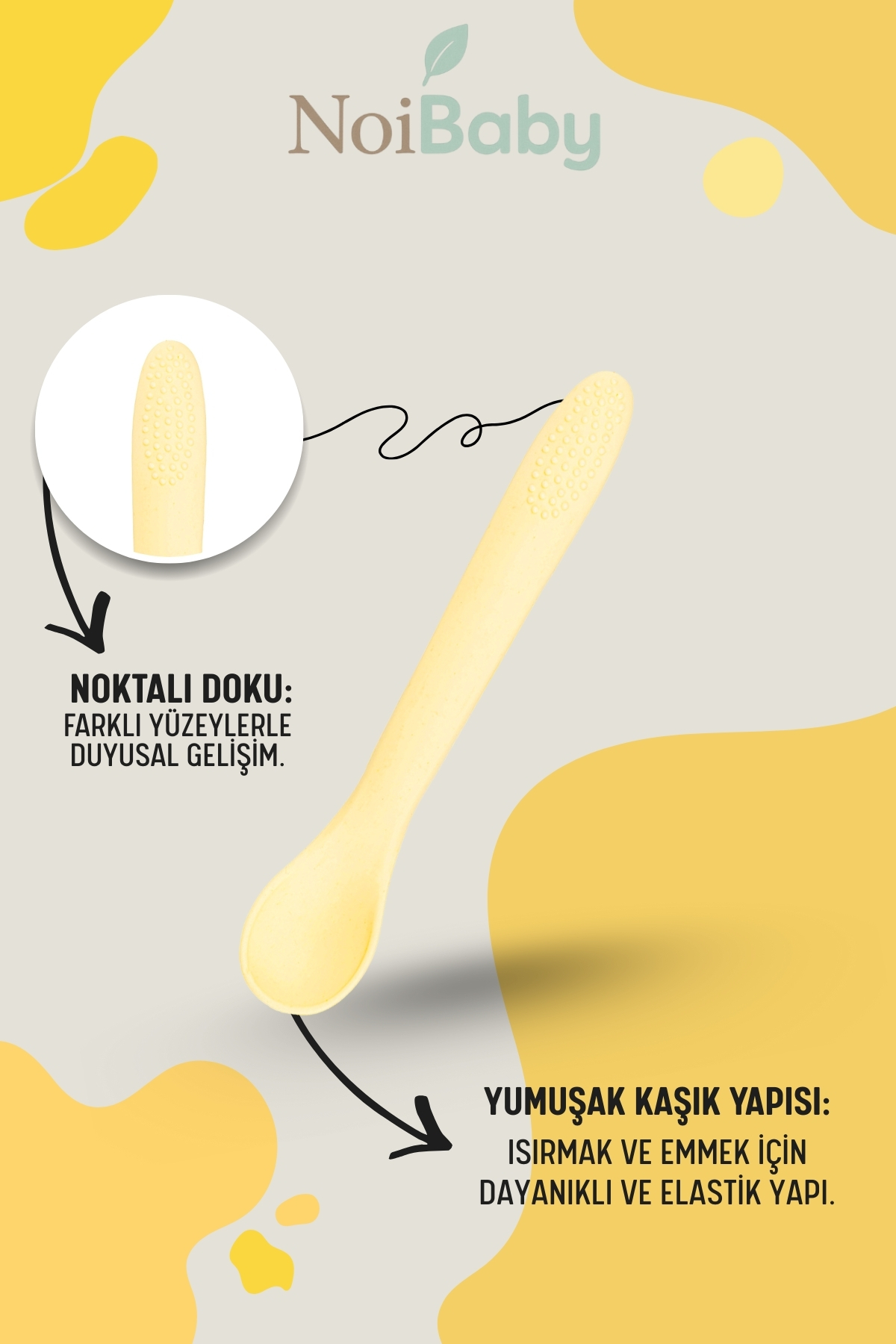 NoiBaby Sarı 3’Lü Silikon Yemek Seti – Önlük + Diş Kaşıyıcılı Kaşık + Vakumlu Tabak fotoğrafı 6 (önizleme)