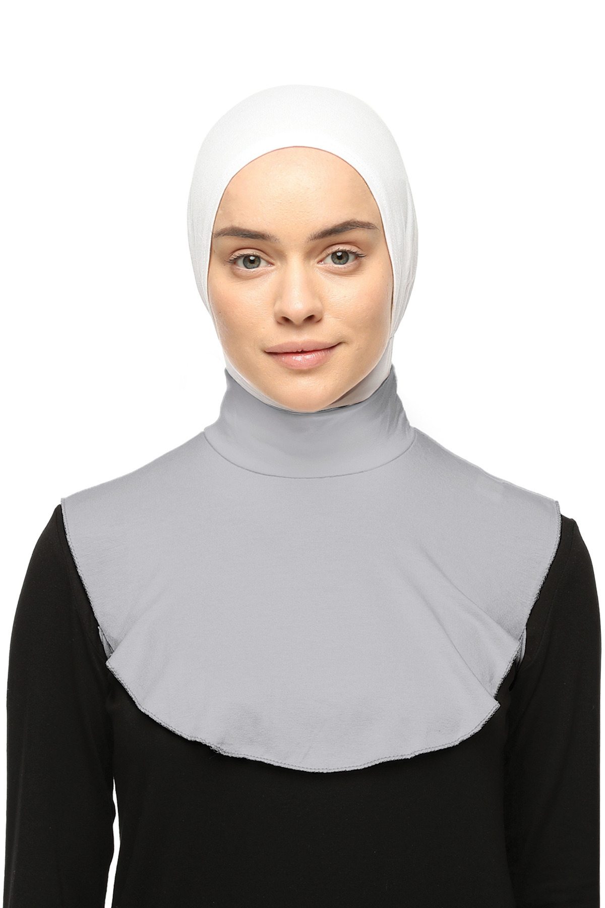 Plain Turtleneck Combed Cotton Modest Neck Collar - Gray